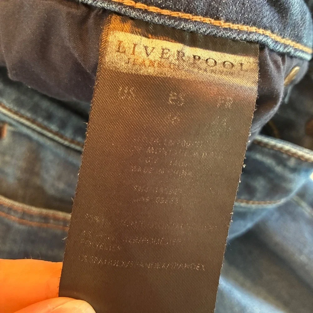 Liverpool Jeans Womens 12/31 Dark Blue Straight Leg Whiskered Stretch Cropped - Picture 12 of 16